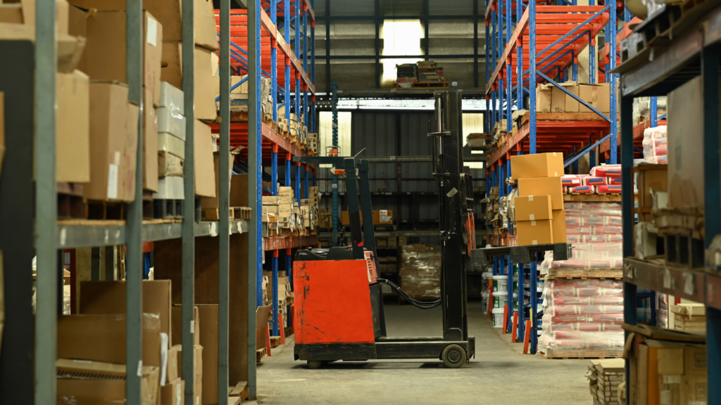 Forklift in a storage room